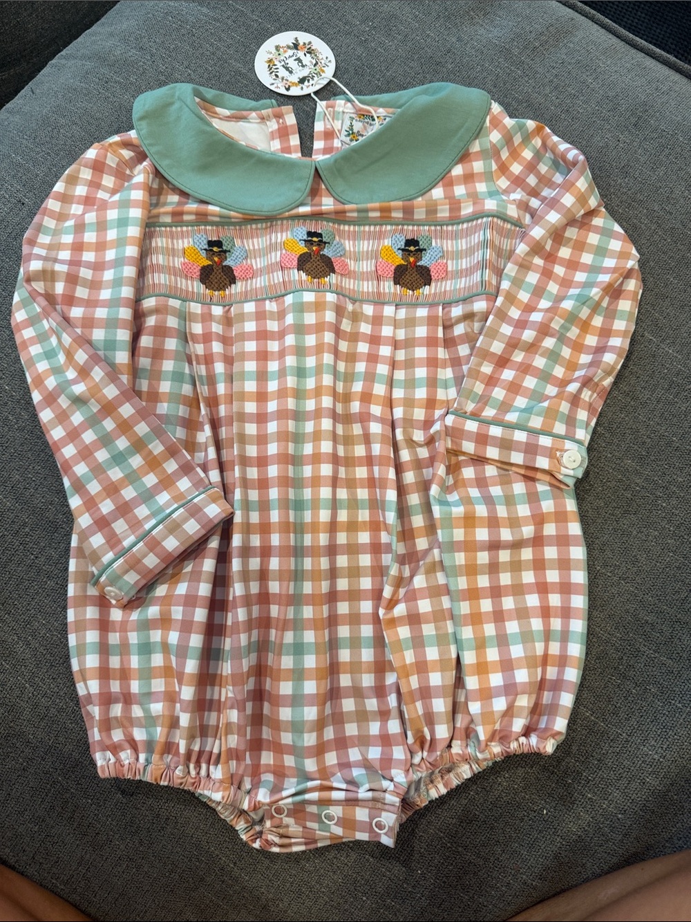 Classic Plaid Smocked Baby One-Piece with Green Collar